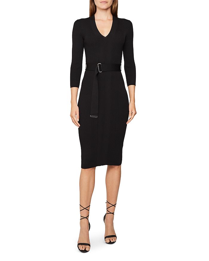 Reiss Alicia Belted Knit Bodycon Dress In Black ModeSens