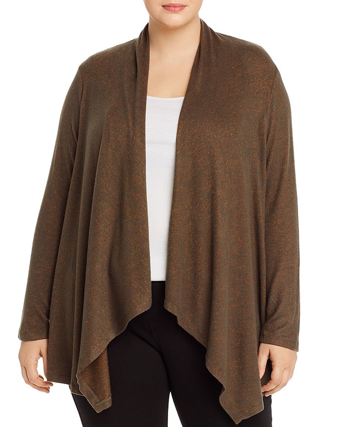 B Collection By Bobeau Curvy Ami Open Waterfall Cardigan In Olive Copper