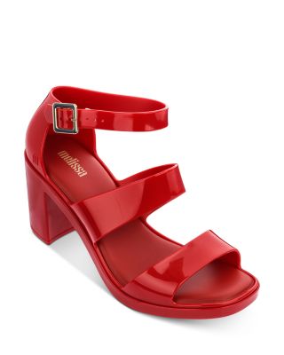 red sandals with block heel
