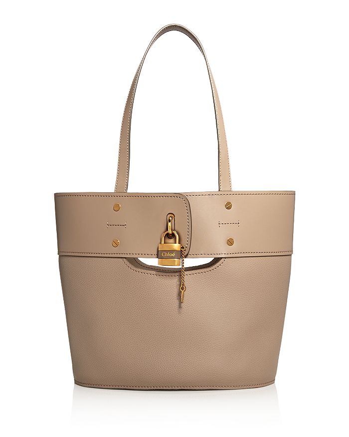 Chloé Aby Medium Leather Tote In Motty Grey/gold