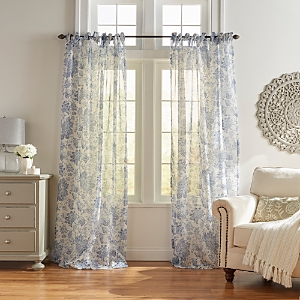 Elrene Home Fashions Westport Floral Tie-top Sheer Curtain Panel, 52 X 84 In Indigo