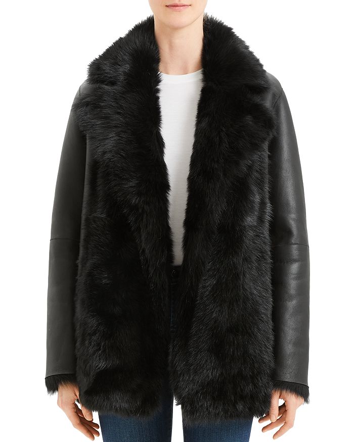 Theory Toscana Reversible Shearling And Leather Coat In Black
