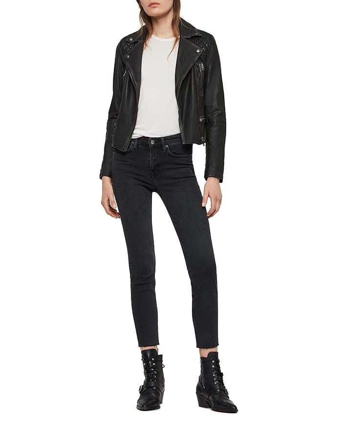 Shop Allsaints Cargo Quilted Leather Biker Jacket In Black/gray