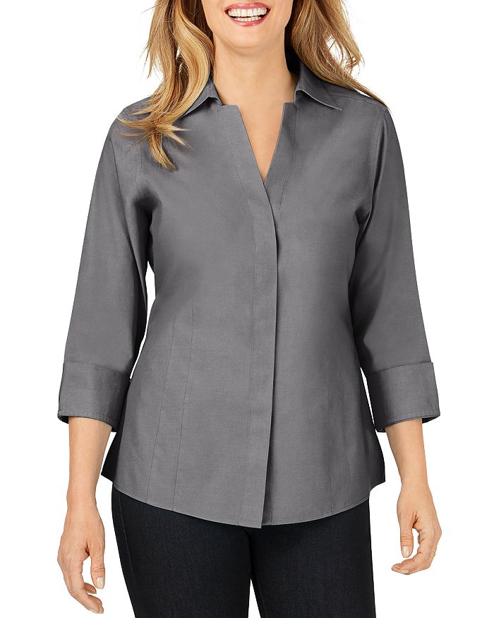 Foxcroft Taylor Non-iron Button-down Top In Charcoal