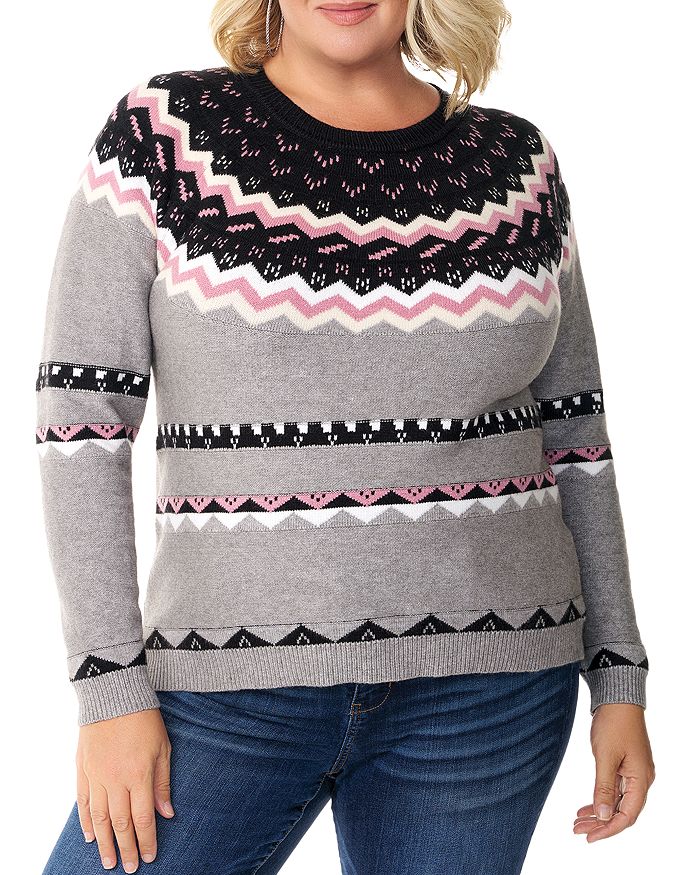 Belldini Plus Fair Isle Jacquard Sweater In Desert Rose Combo