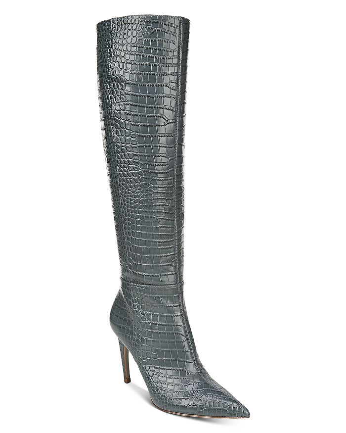 Sam Edelman Women's Fraya Croc-embossed Tall High-heel Boots In Grey Iris Croc Leather