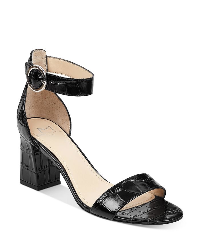 Marc Fisher Ltd Women's Karlee Suede Block Heel Sandals In Black Leather Croc Embossed