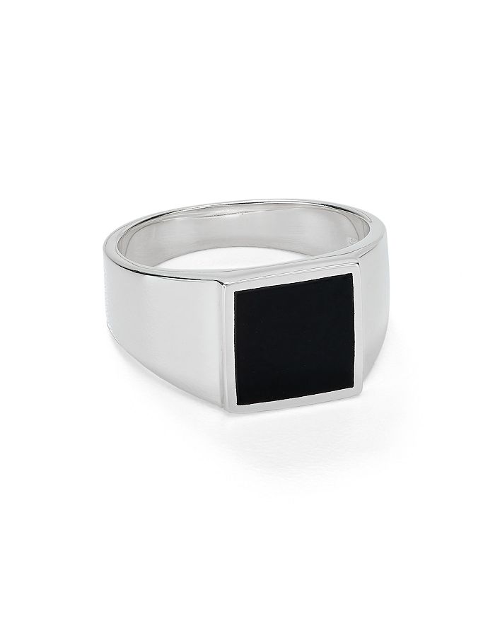 Argento Vivo Square Onyx Signet Ring In Sterling Silver In Black/silver
