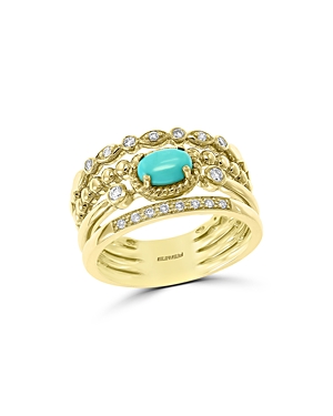 Bloomingdale's Turquiose & Diamond Multi-Row Ring in 14K Yellow Gold - 100% Exclusive