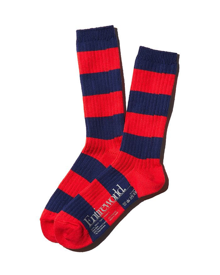 Entireworld Recycled-cotton Striped Socks In Indigo/red | ModeSens