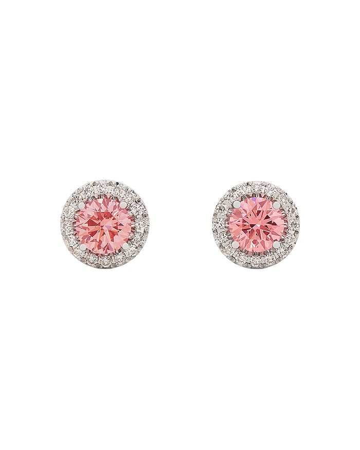 Lightbox Jewelry Halo Lab-grown Diamond Stud Earrings In White/pink