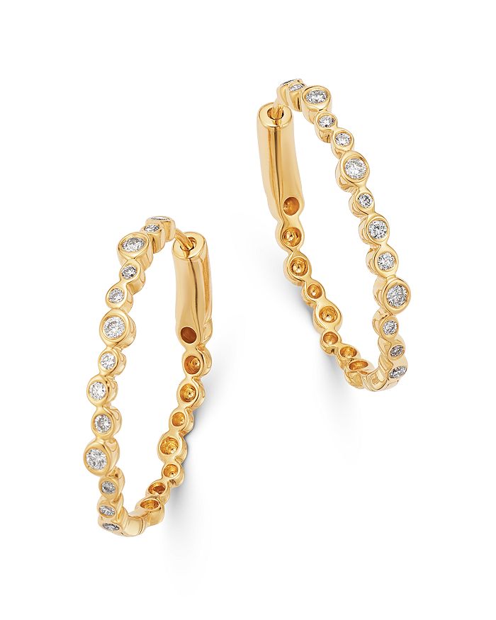 Bloomingdale's Bezel-set Diamond Oval Hoop Earrings In 14k Yellow Gold, 0.35 Ct. T.w. - 100% Exclusive In White/gold