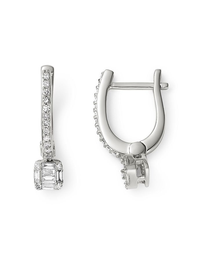 Bloomingdale's Diamond Charm Huggie Hoop Earrings In 14k White Gold, 0.30 Ct. T.w. - 100% Exclusive