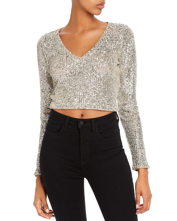 GUESS Riza Sequined Cropped Top | Bloomingdale's
