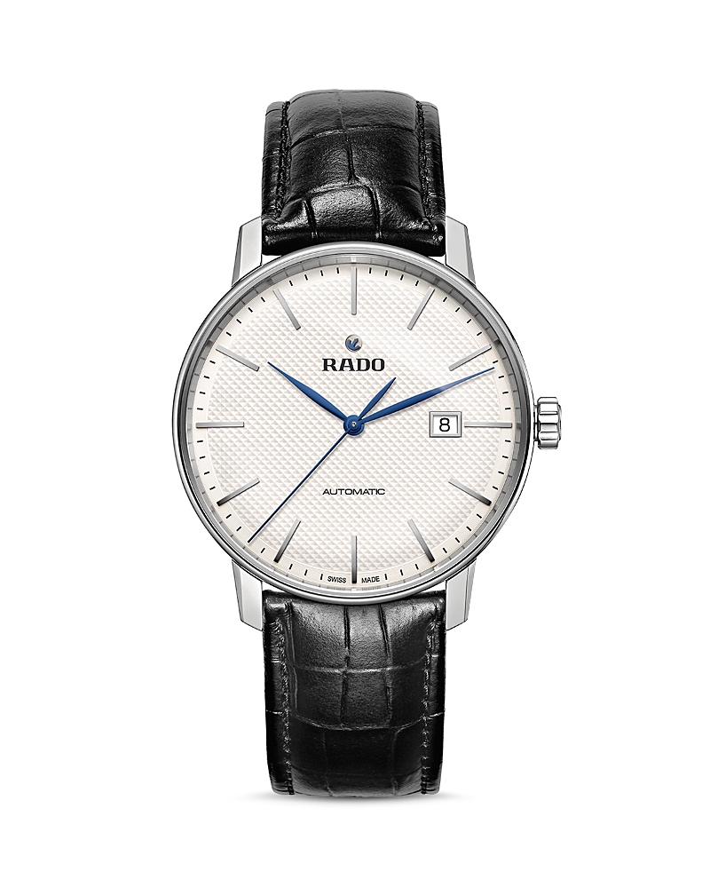 Rado Coupole Classic Automatic Embossed Leather Strap Watch, 41mm In White/black