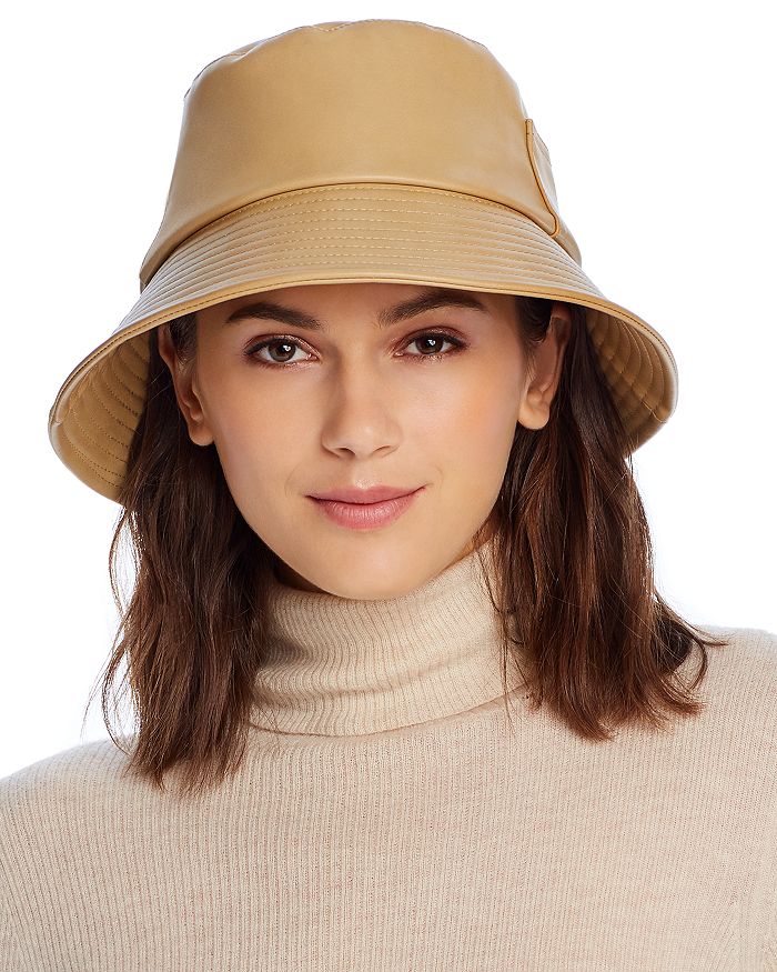 Lack Of Color Wave Faux Leather Bucket Hat In Camel