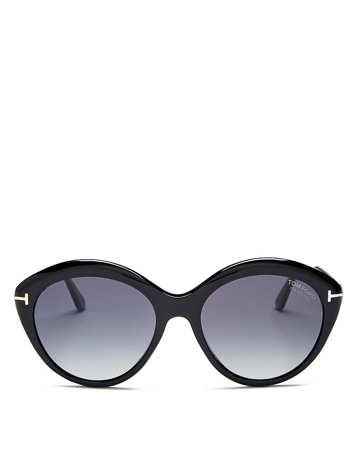 Tom Ford Women's Maxine Round Sunglasses, 56mm In Shiny Black/smoke Polarized