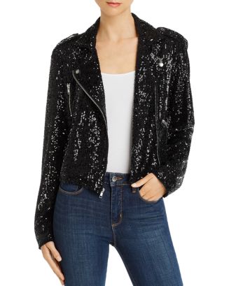 Generation Love Women's Whitney Sequined Moto Jacket - Cobalt Blue - Size Small