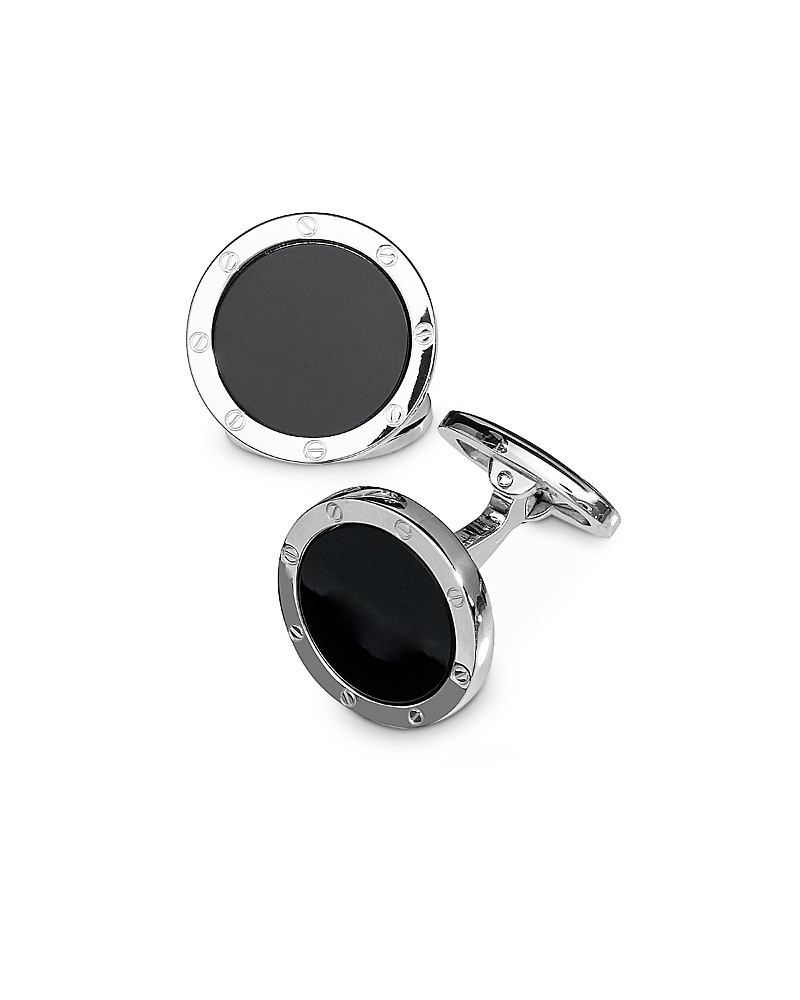 Jan Leslie Sterling Silver And Black Onyx Rivet Detail Cufflinks In Black