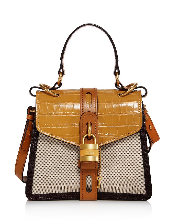 CHLOÉ ABY SMALL CANVAS & CROC-EMBOSSED SATCHEL,C20SS205C31