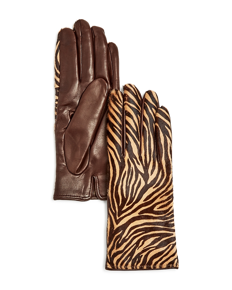 Shop Bloomingdale's Cashmere Lined Calf Hair Gloves - Exclusive In Zebra Pony