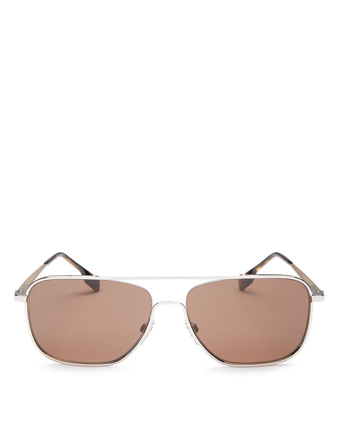 Burberry Men's Brow Bar Aviator Sunglasses, 59mm In Silver/brown