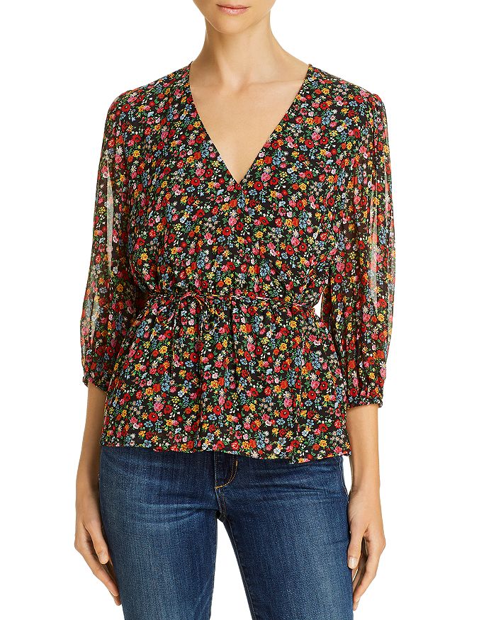 Notes Du Nord Neeve Floral Print Wrap Top In Flower Field