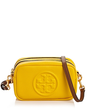 Tory Burch Perry Bombe Mini Leather Crossbody In Lemon Drop/gold