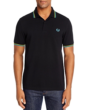 Fred Perry Twin Tipped Extra Slim Fit Pique Polo In Black/yellow