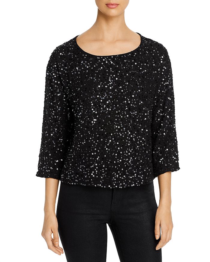 EILEEN FISHER SEQUINED SILK TOP,R9NDS-T5182M