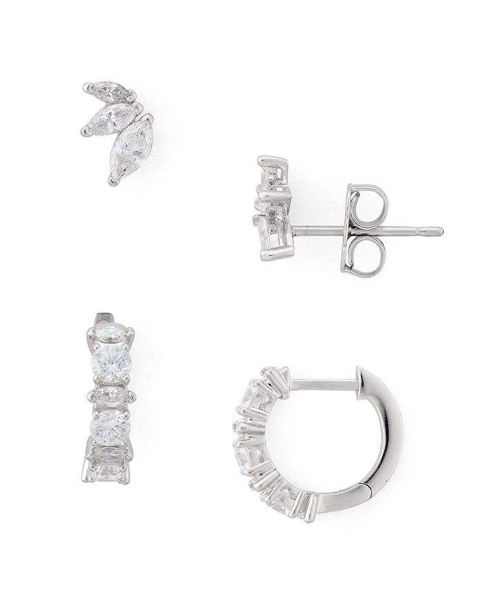Nadri Loa Huggie Hoop & Stud Earrings Set In Silver