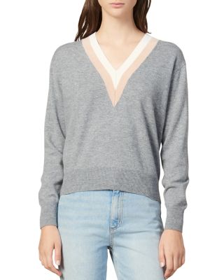 Sandro Vince Striped-Inset V-Neck 