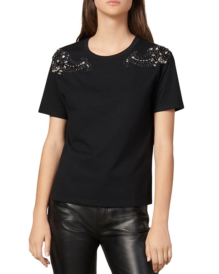 SANDRO BRODY EMBELLISHED TEE,SFPTS00317