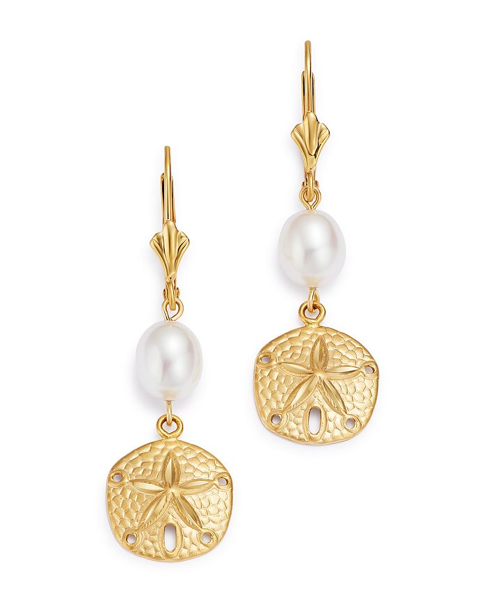 Bloomingdale's Cultured Freshwater Pearl Sand Dollar Drop Earrings In 14k Yellow Gold - 100% Exclusive In White/gold