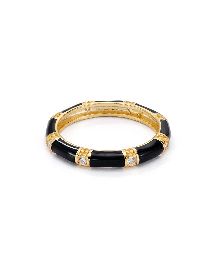 Argento Vivo Enamel Ring In 18k Gold-plated Sterling Silver In Black/gold