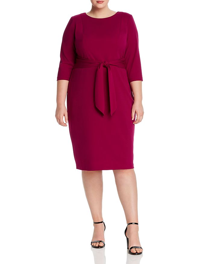 Shop Adrianna Papell Plus Knit Crepe Tie-waist Dress In Wildberry