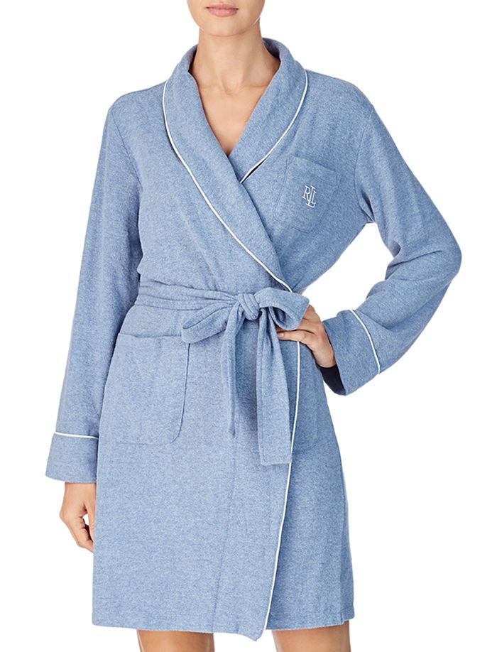 Ralph Lauren Lauren Brushed Knit Short Robe In Blue ModeSens