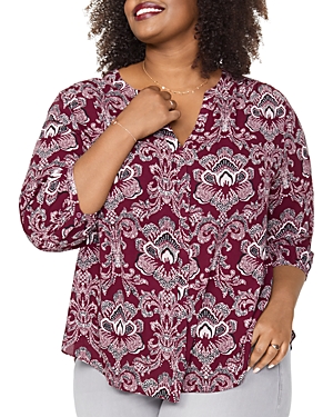 Nydj Plus Pintuck-back Blouse In Orchid Garden