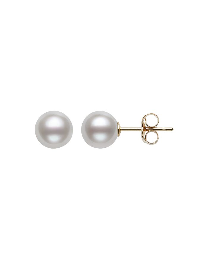 Shop Bloomingdale's Cultured Freshwater Pearl Stud Earrings In 14k Yellow Gold - 100% Exclusive In White