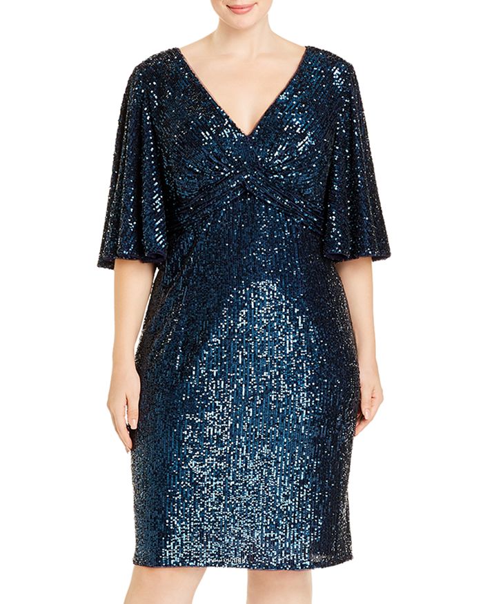 Adrianna Papell Plus Sequined Twist-front Dress In Twilight