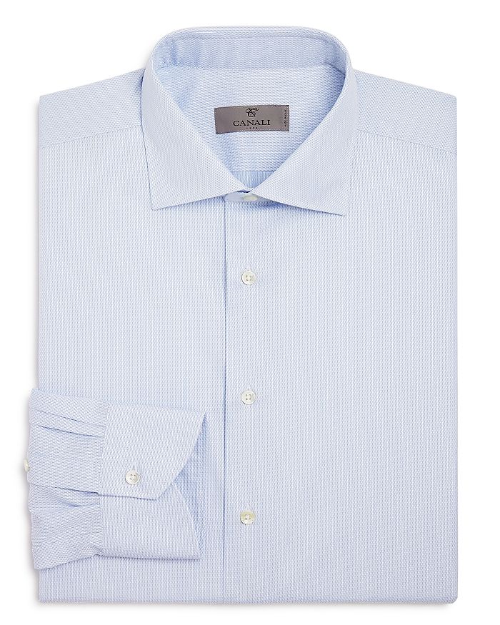 Canali Textured Tonal Weave Regular Fit Dress Shirt In Blue