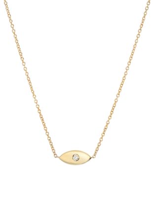 Zoe Lev - 14K Yellow Gold Diamond Evil Eye Pendant Necklace, 18"