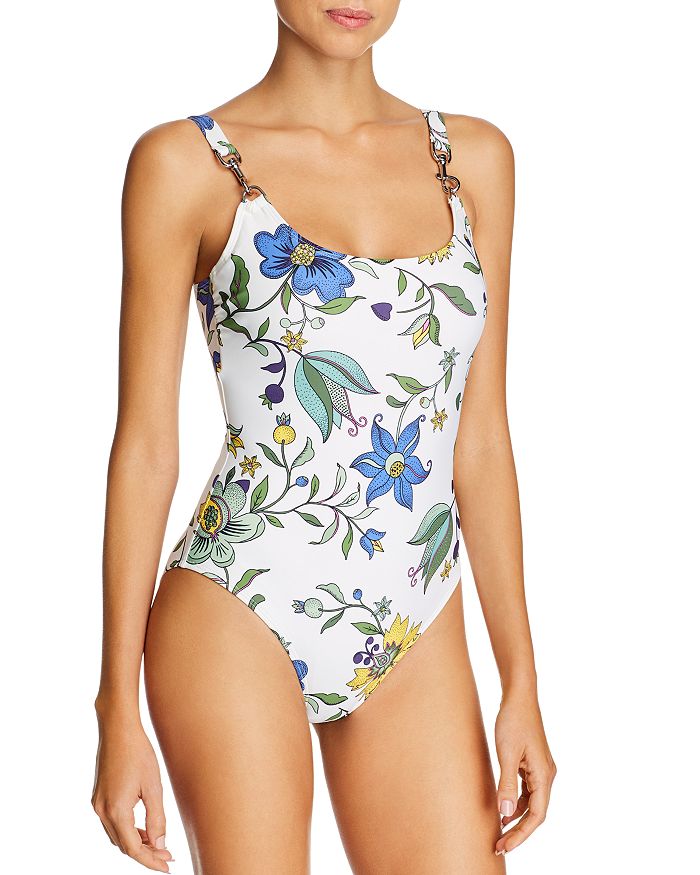 Tory Burch Lobster Clasp Tank One Piece Swimsuit In Love Floral