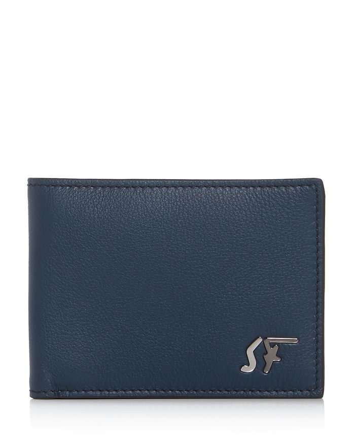 Ferragamo Signature Logo Leather Bi-fold Wallet In Blue/black