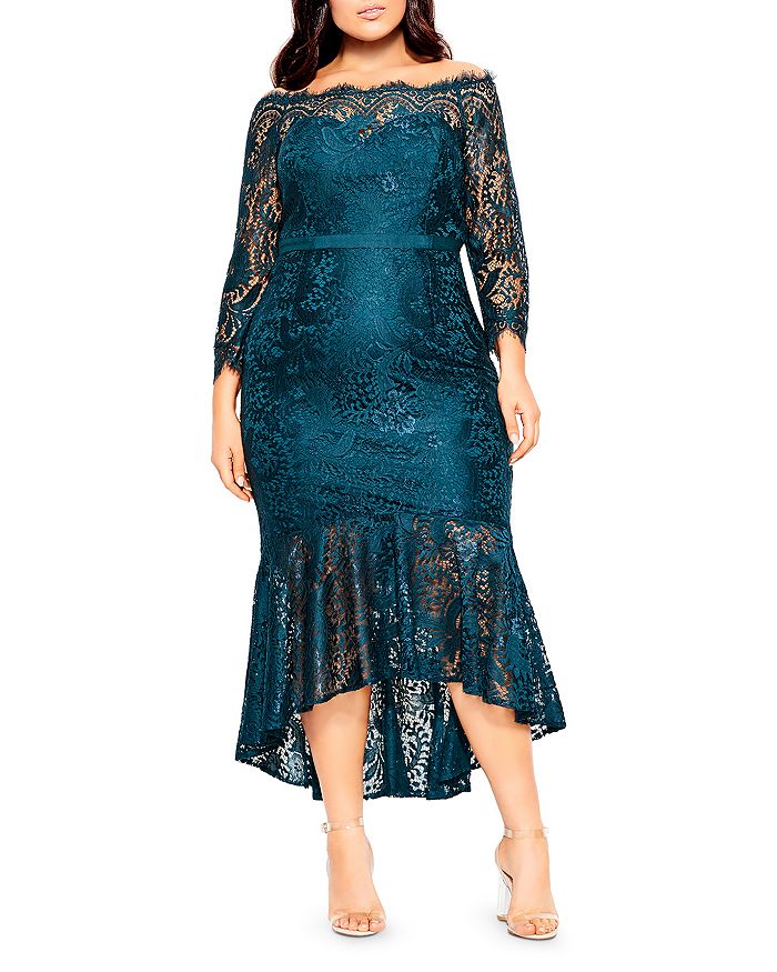 City Chic Plus Estella Off-the-Shoulder Lace Dress | Bloomingdale's