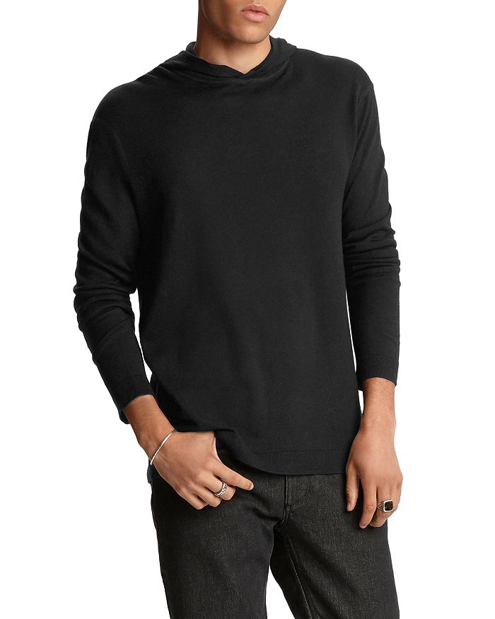 John Varvatos Silk/cashmere Hooded Sweater In Black