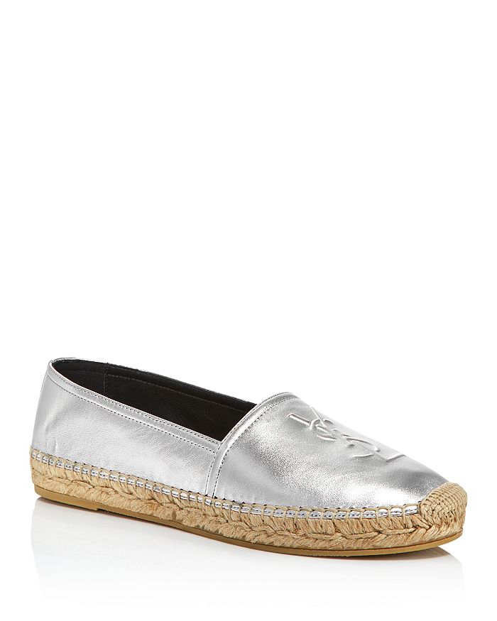Saint Laurent Monogram Metallic Leather Espadrilles In Argneto