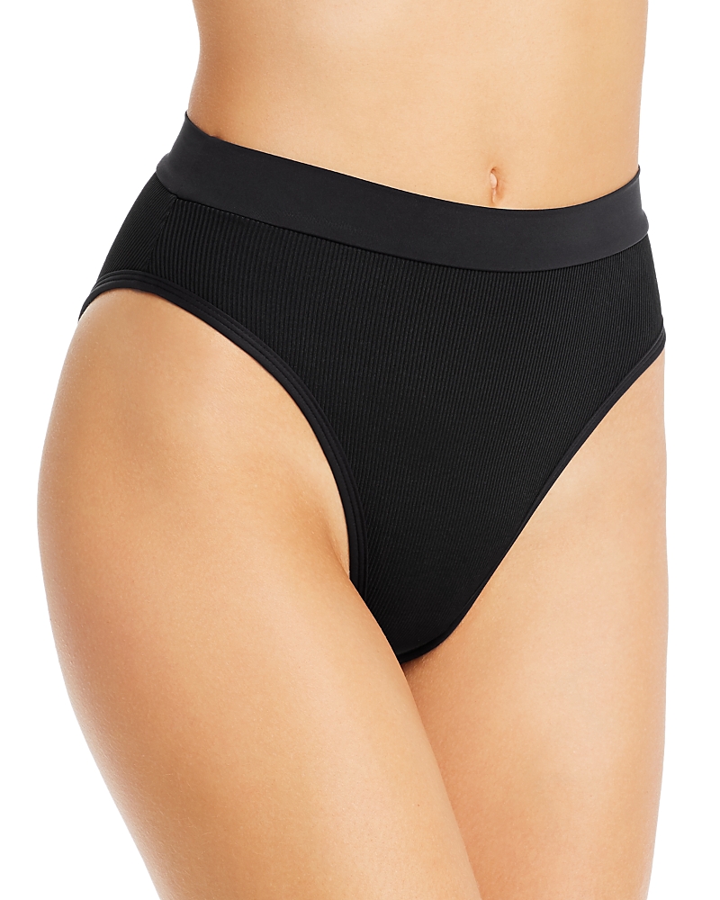 L*space French Cut High Waist Textured Swim Bottoms In Black