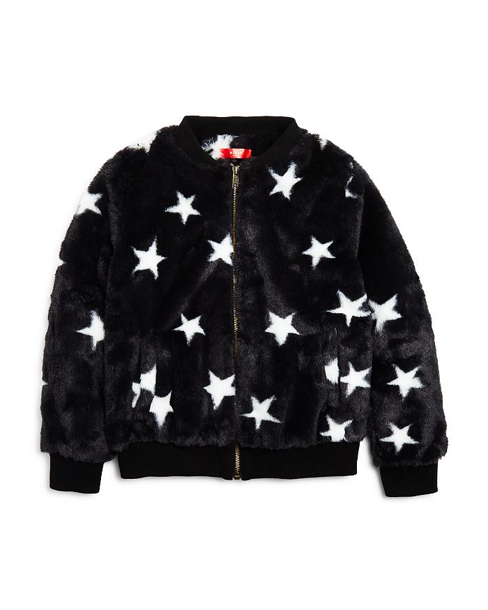 Aqua Girls' Star Print Faux Fur Bomber Jacket, Big Kid - 100% Exclusive In Black