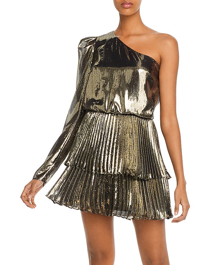 Derek Lam 10 Crosby Yolie Metallic One shoulder Mini Dress In Black gold ModeSens